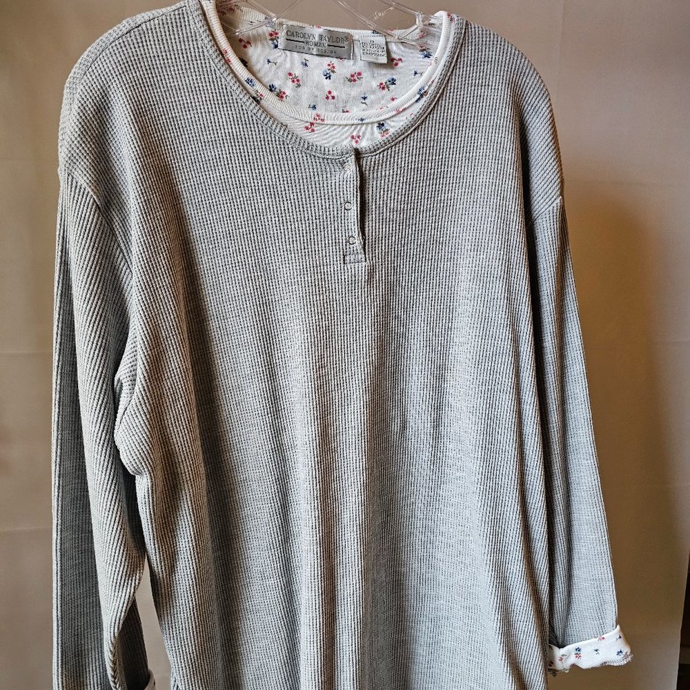 Carolyn Taylor Woman Grey Long Sleeve Waffle Weave Top - Sz 1X